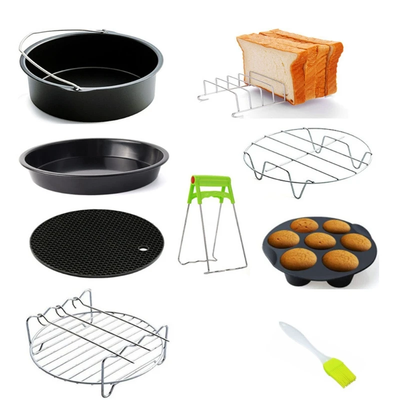 Air Fryer Accessories Set for 3.2-6.8 QT 8 Pieces for Gowise  and Cozyna Air Fryer (6-8 inches 9 pcs) New Dropship air fryer replacement part food grade air fryer accessories grill pan plate crisper plate rack tray for air fryer new dropship