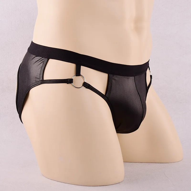 Men Faux Leather Bulge Pouch Open Butt Brief Fetish Underwear Backless Jock Strap Bikini Bottom Hot Pants Lingerie