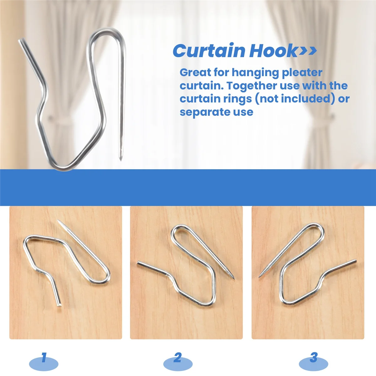 10pcs Curtain Drapery Pin Hooks-Silvery