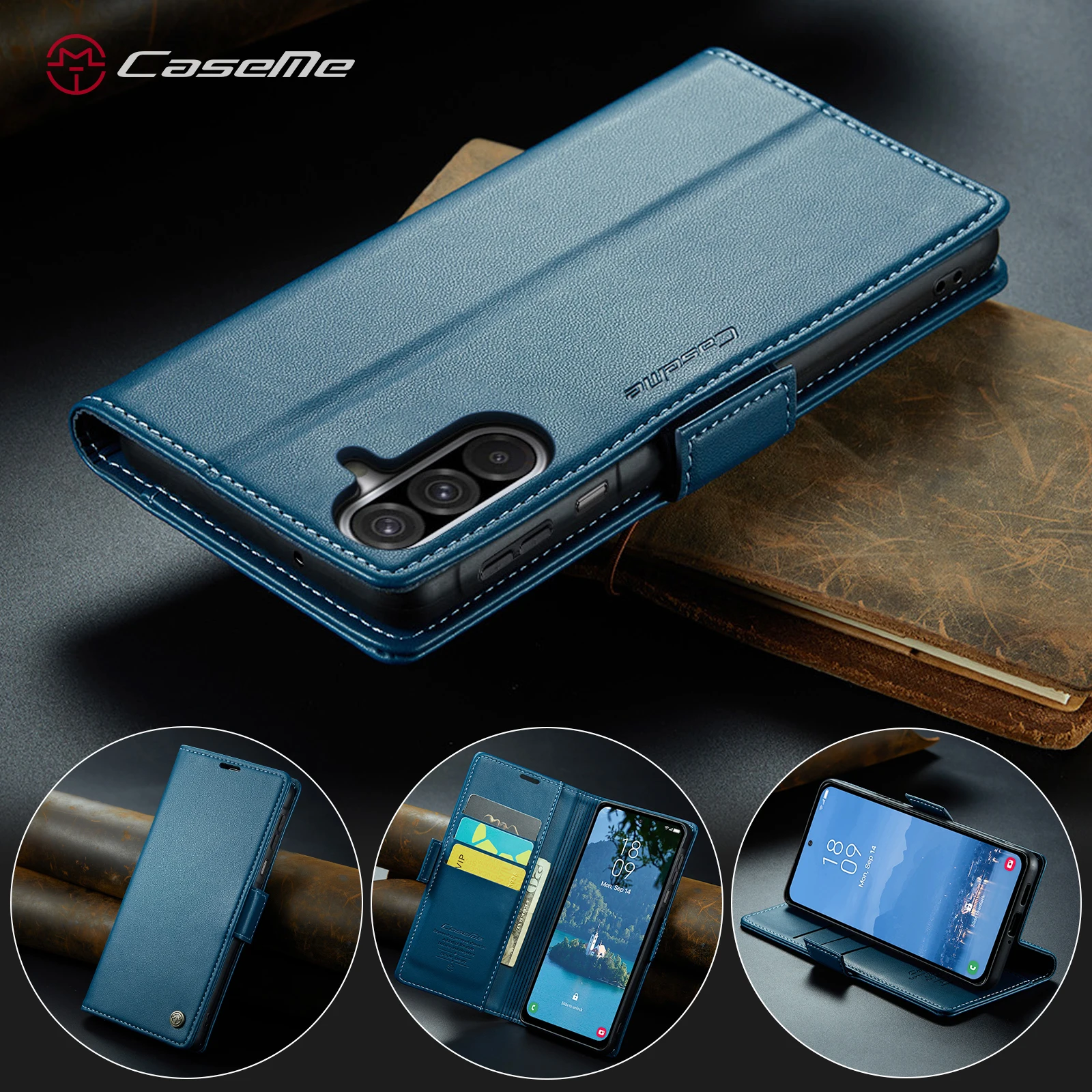 Deluxe PU Leather Wallet Flip Case with Card Slots and Stand Feature
