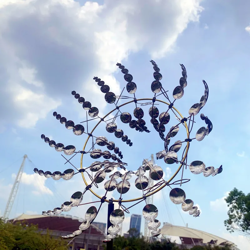 Metal Windmill 3D Wind Powered Kinetic Sculpture Lawn Metal Wind Solar Spinners Yard and Garden Decor
