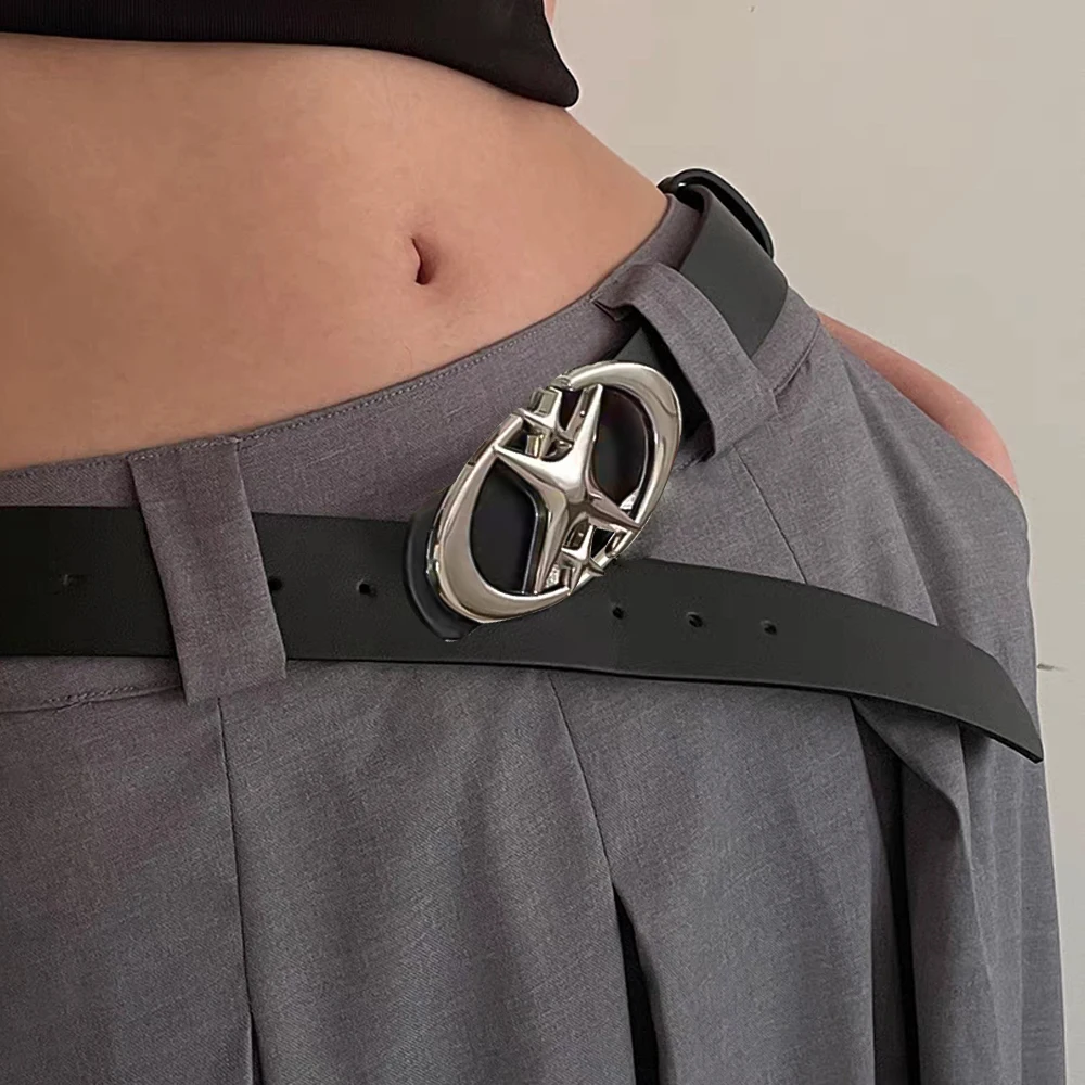 Móda pikantní děvče růžová PU kůže pás kov punková kříž spona luna hvězda spona pás waistband ženy Y2K versatile dekorace