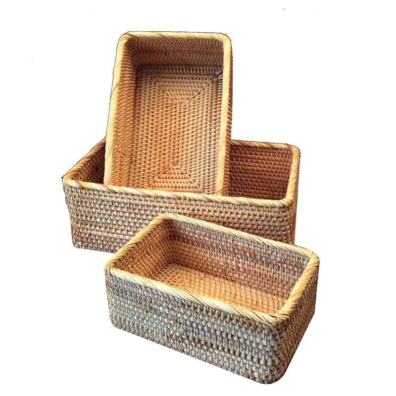 

3PCS Hand-Woven Rattan Basket Storage Box Baskets For Organizing Vegetable Fruit Storage Box Organizer