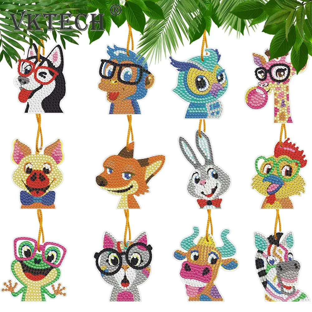 DIY Diamond Painting Keychains Kit Cute Animal Rhinestone Art Mosaic Keyring Women Bag Hanging Pendant