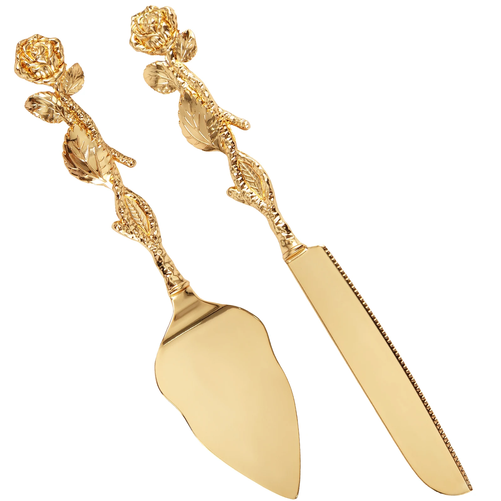 2Pcs Cake Knife Shovel Gold Serving Cutter for Wedding Birthday Party