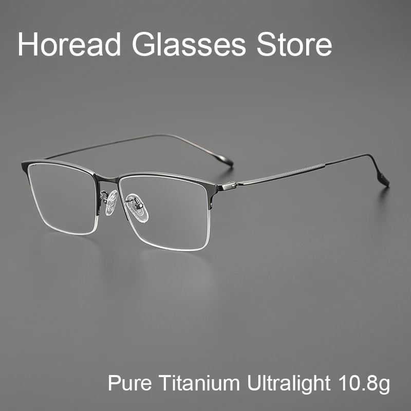 

Pure Titanium Half Square Glasses Frame For Men Fashion Ultralight Optical Eyeglasses Brand Designer Simple Prescription Eyewear