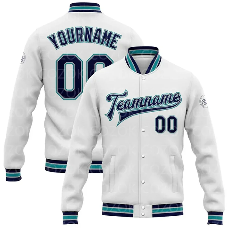 Custom Cyan 3D Printed Baseball Button Jacket Bomber Full-Snap Varsity Letterman Jacket