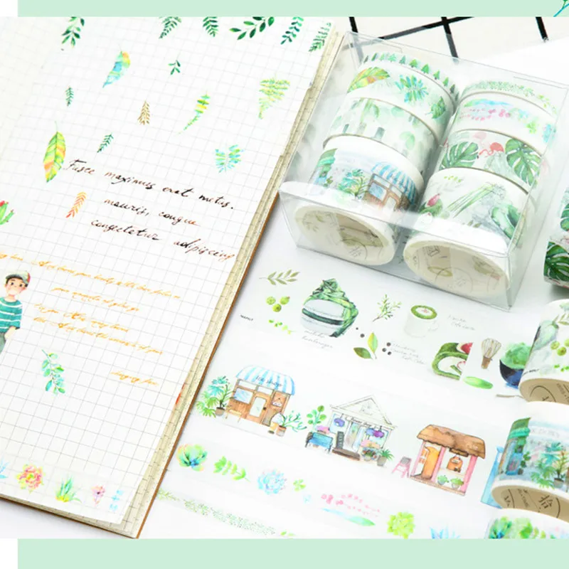 8롤 사쿠라 와시 테이프 세트 스크랩북 콜라주 마스킹 테이프 소녀용 스타터 저널 DIY 공예 장식 문구 선물