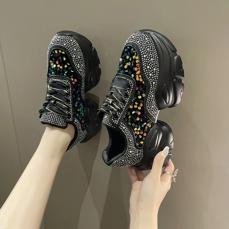 Fashion Shiny Ladies Shoes Sneakers Women Trend 2025 New