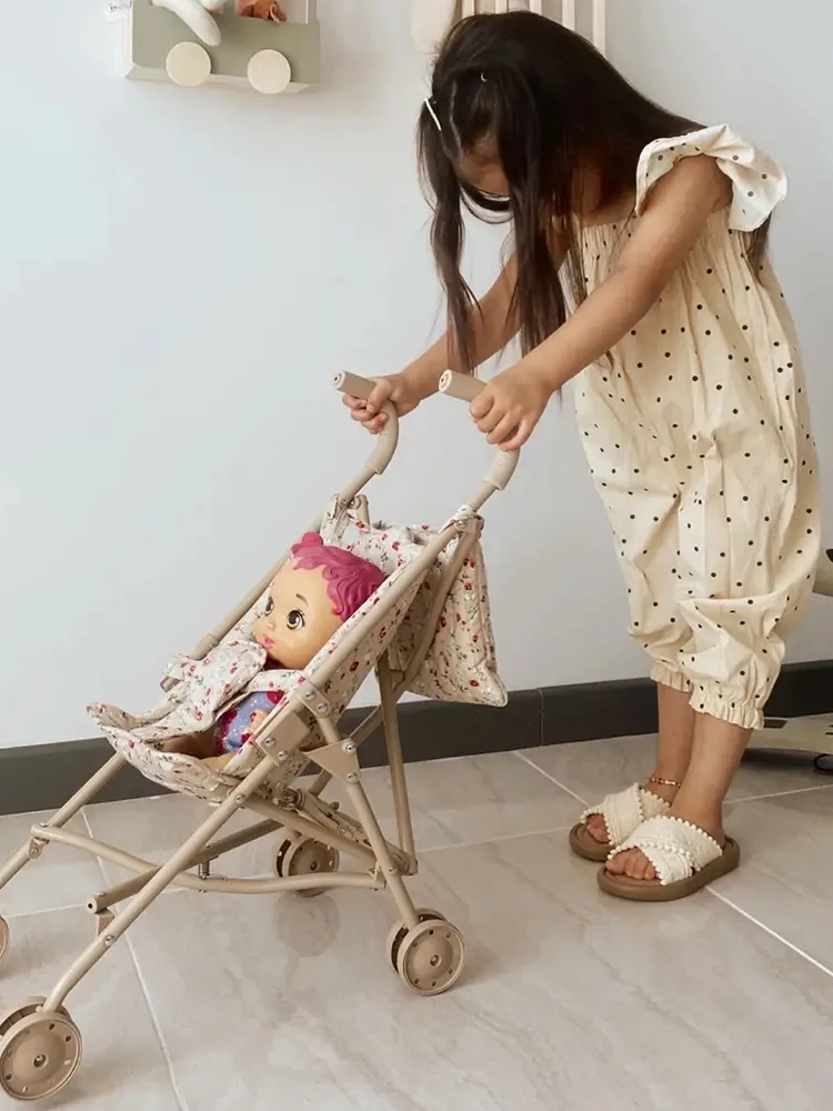 Floral Doll Stroller for Dolls Folding Doll Pram Carriage with Bag Accessories Play Toy House Boys Girls Birthday Gift miniature doll house supplies