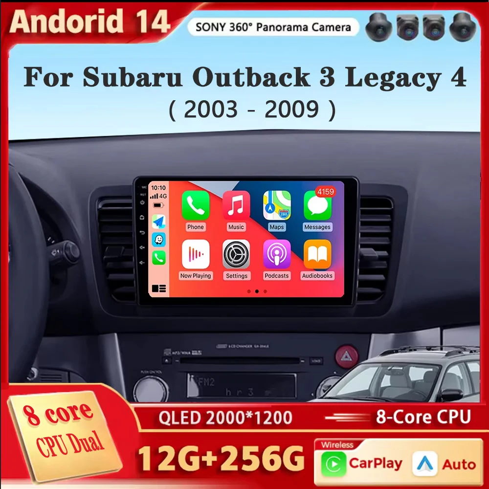 Car Multimedia Player QLED Android 14 For Subaru Outback 3 Legacy 4 2004-2009 Radio GPS DVD 2Din