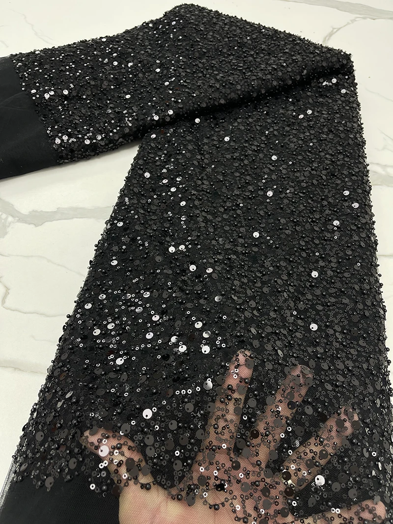 PGC Heavy Silver Sequins Lace Fabric Bead Bridal Dress Evening Dress French Lace 5 Yards lace fabric