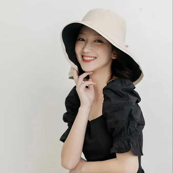 Cotton Double-sided Wear Fisherman's Hat Women's Summer Fashion Hundred Shading Cloth Hat Show Face Smaller  Sunburn Protection 6
