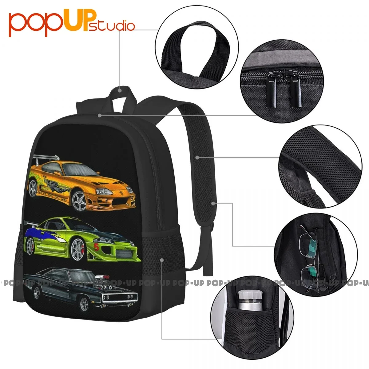 Cars From Fast And Furious Zaino Borsa sportiva per allenamento scolastico di grande capacità Corsa all'aperto - immagine 3