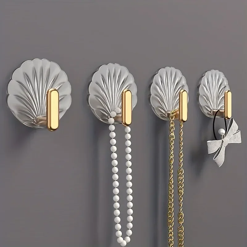4pcs/set Multipurpose Shell Shape Hook Wall Hanging Hooks Self Adhesive Storage Hook For Bathroom Kitchen Bedroom Key Decor 2