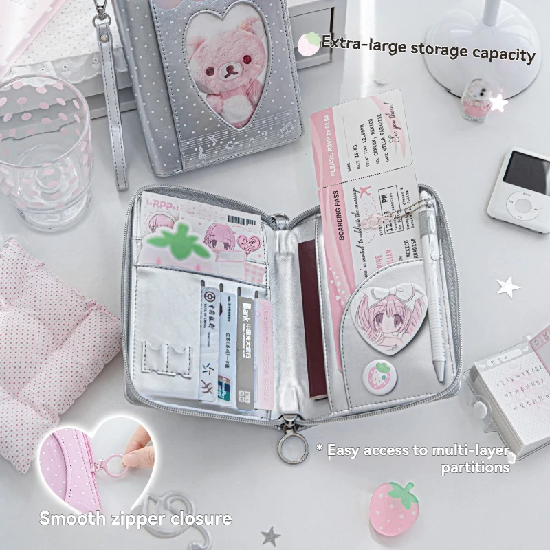 1PC Borsa Porta Passaporto con Motivo a Onde e Fragole, Portafoglio da Viaggio con Clip per Passaporto, Borsa Integrata per la Conservazione, Porta Carte Multifunzionale - immagine 3