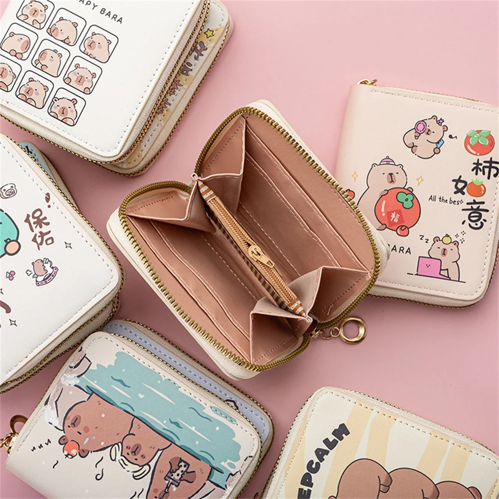 Vintage Capybara Money Coin Purse PU Leather Zipper Credit Card Holoder INS Style Card Wallets for Girls Students Gift Clutch