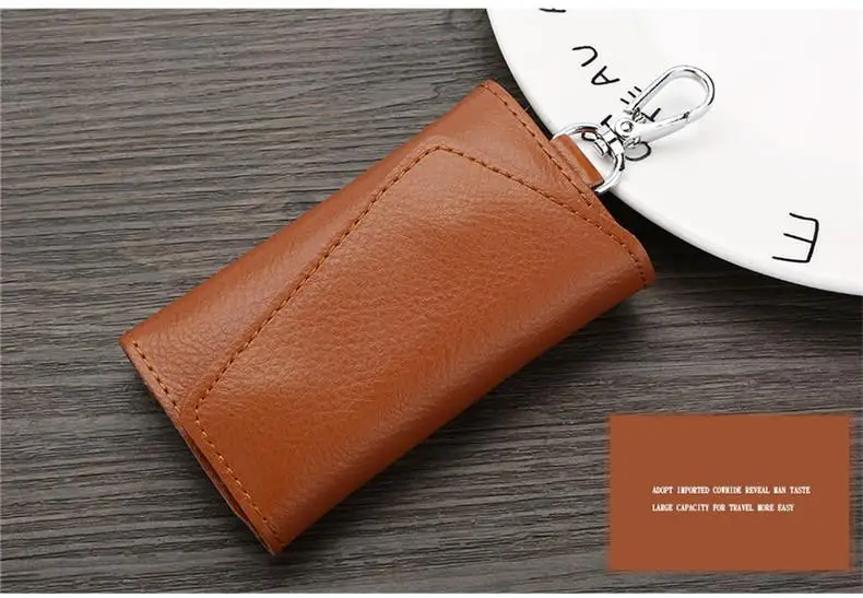 Genuine Leather Keychain Men Women Key Holder Organizer Pouch Cow Split Car Key Wallet Housekeeper Key Case Mini Card Bag A-001