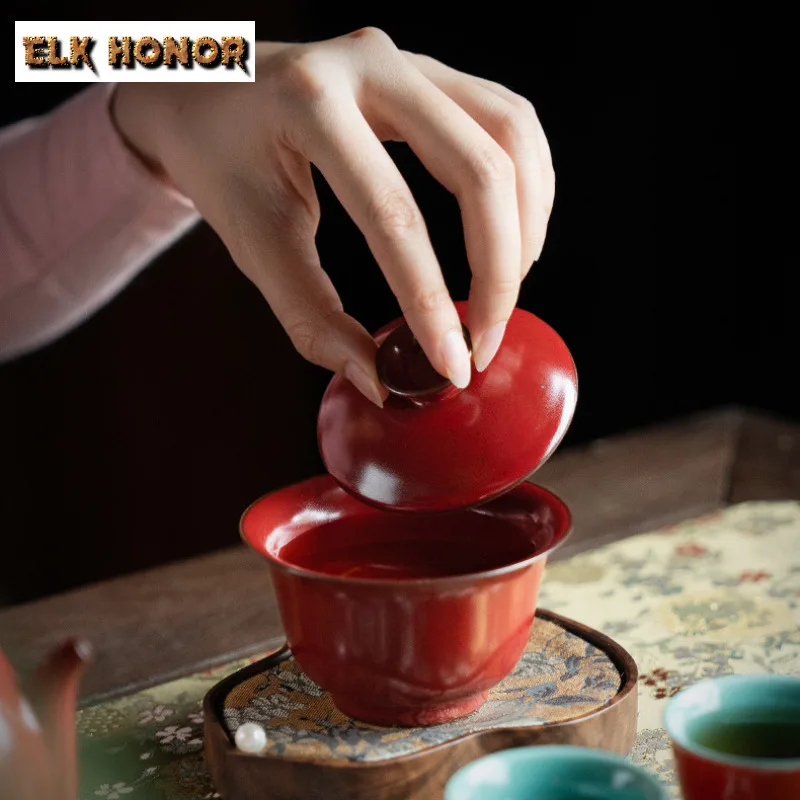 150ml Original Mineral Glaze Gaiwan Zen Cinnabar Red Tea Tureen Anti Scald Cover Bowl Aesthetic Tea Brewing Teaware Cafes Gift