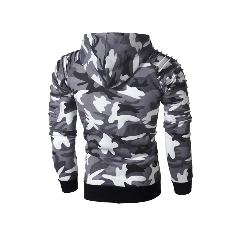 Autumn Winter Men Hooded Sweatshirt Long Sleeve Camouflage Hoodies Gym Fitness Clothing Jacquard Stripe Solid Color Male Hoodies