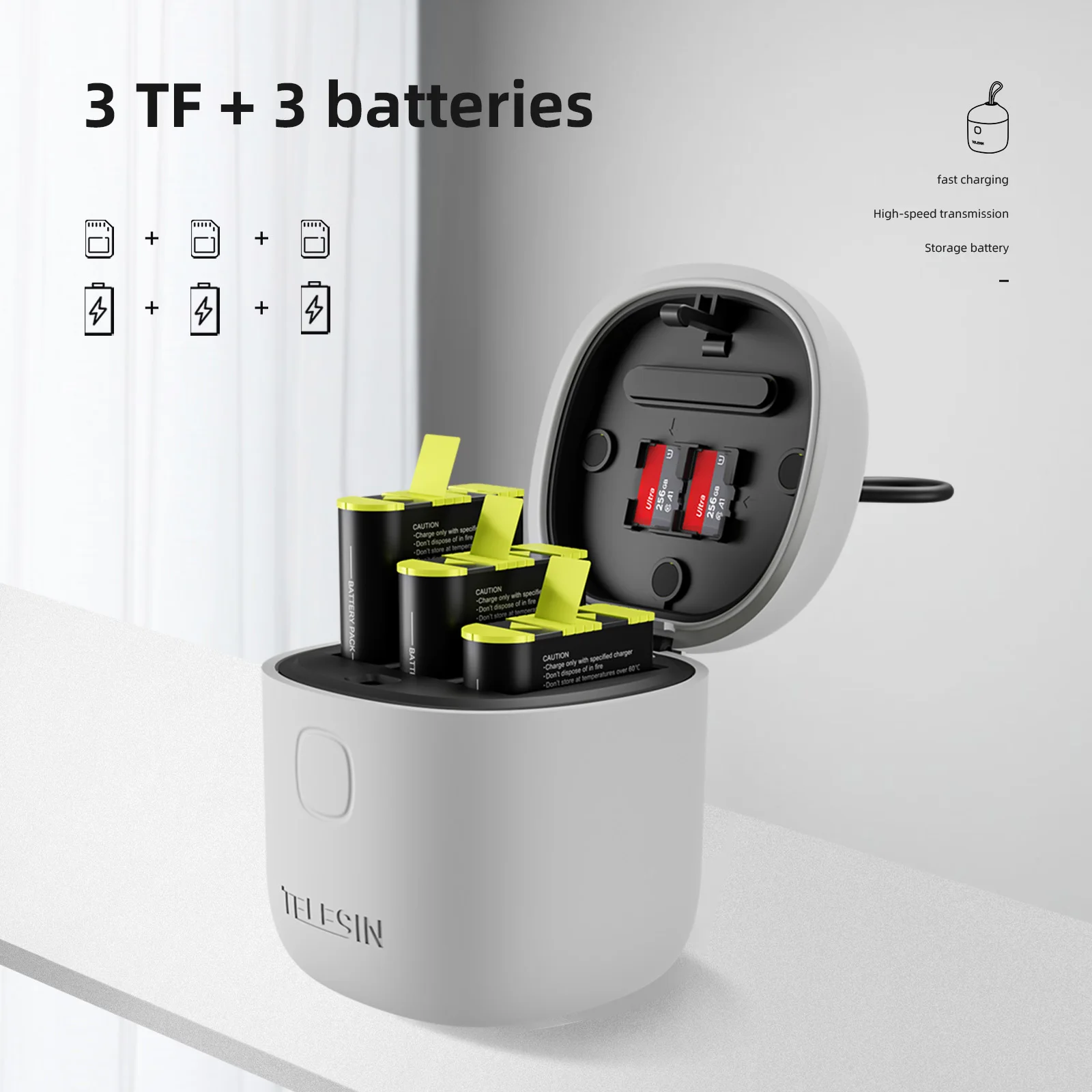 Caricabatterie Telescopico A 3 Slot Per Gopro 11 Hero 11 10 9 Led Light Tf Card Reader Storage Scatola Di Ricarica Per Gopro 11 Hero 11 10 9 Nero