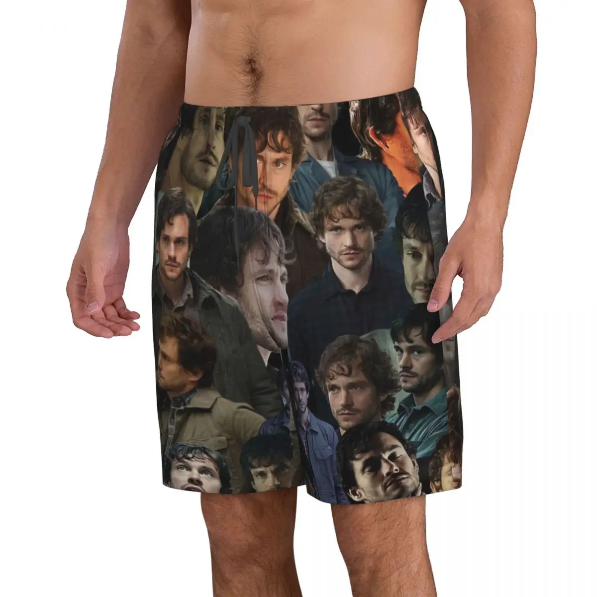 Will Graham Photo Collage Men's Beach Shorts Fitness Quick-drying Swimsuit Funny Street Fun 3D Shorts 3