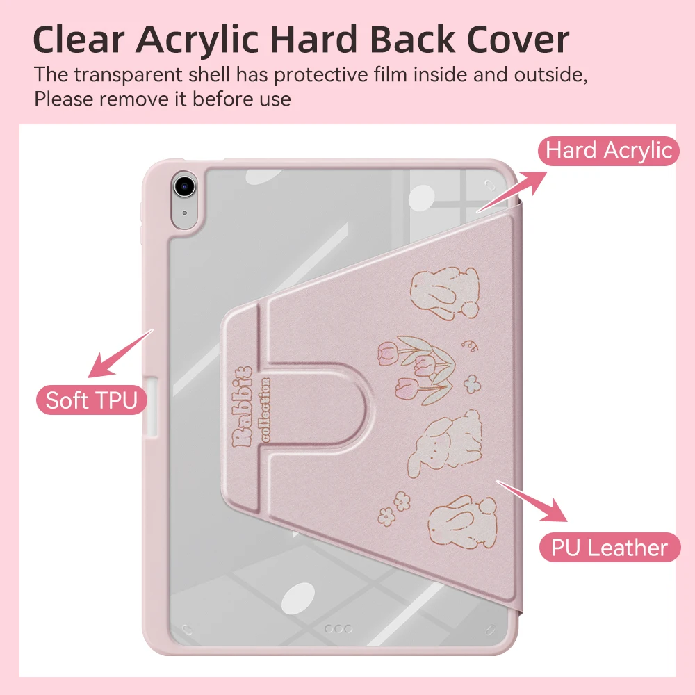 360-Degree Rotating Tablet Case with Auto Sleep/Wake and Pencil Holder