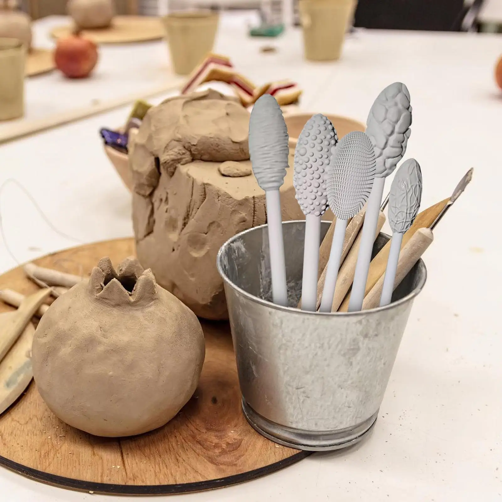 5pcs Texture Tool Set for Clay Art double-head Oval clay modeling pattern tool Clay Craft texture rolling gadget kit