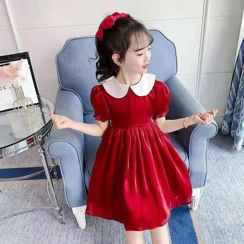 

Toddler Baby Girl Summer Dress Children Peter Pan Collar Red Casual Dress Infant Outfits Kids A Line Dresses for Grils Clothing
