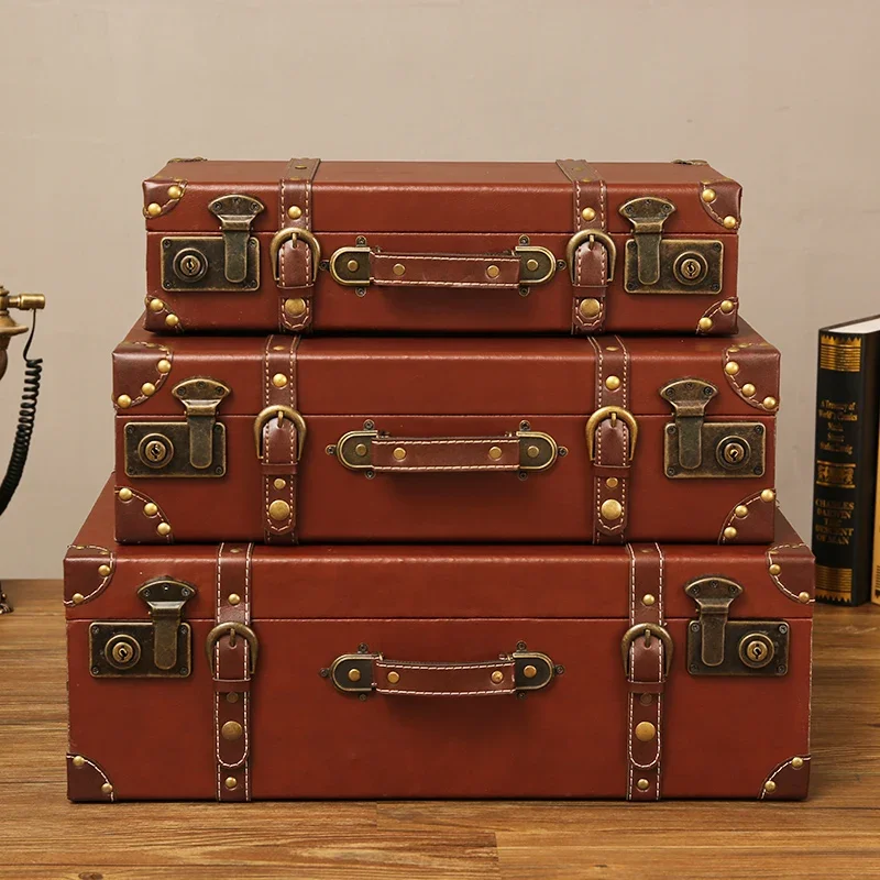 

Light Luxury Retro European Old Leather Case Floor Figurines Decoration Photography Scene Props Showcase Ornamental Crafts