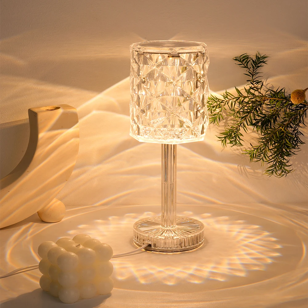 LED Rose Projector Light 3 Colors USB Plug Adjustable Romantic Diamond Atmosphere Bedroom Desktop Decoration Night Light