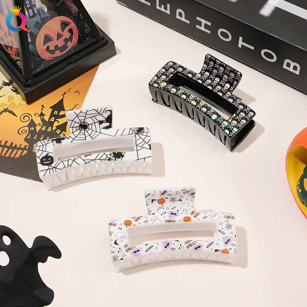 Halloween Hairpin Grab Clip Square Printed Skull Ghost Shark Clip Accessori Per Capelli Di Moda Copricapo Divertente All'Ingrosso