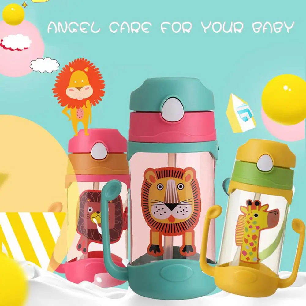 Kids Drinking Cartoon Water Bottles BPA Free Plastic Straw Children Bottle Children Kettle Portable Sports Bottle