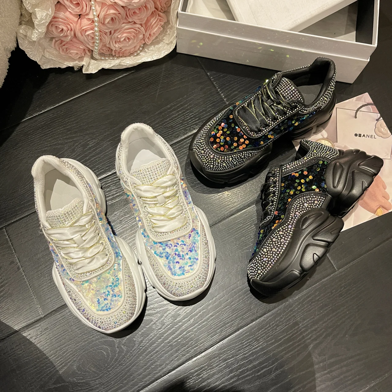 

Fashion sequined summer round head casual sports women's single shoes