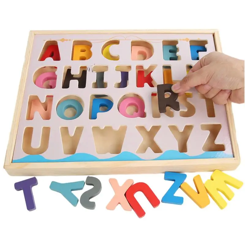 

26 Letters Cognition Wooden Puzzle Game Educational English Learning Toys for Kids Montessori English Alphabet Matching Games