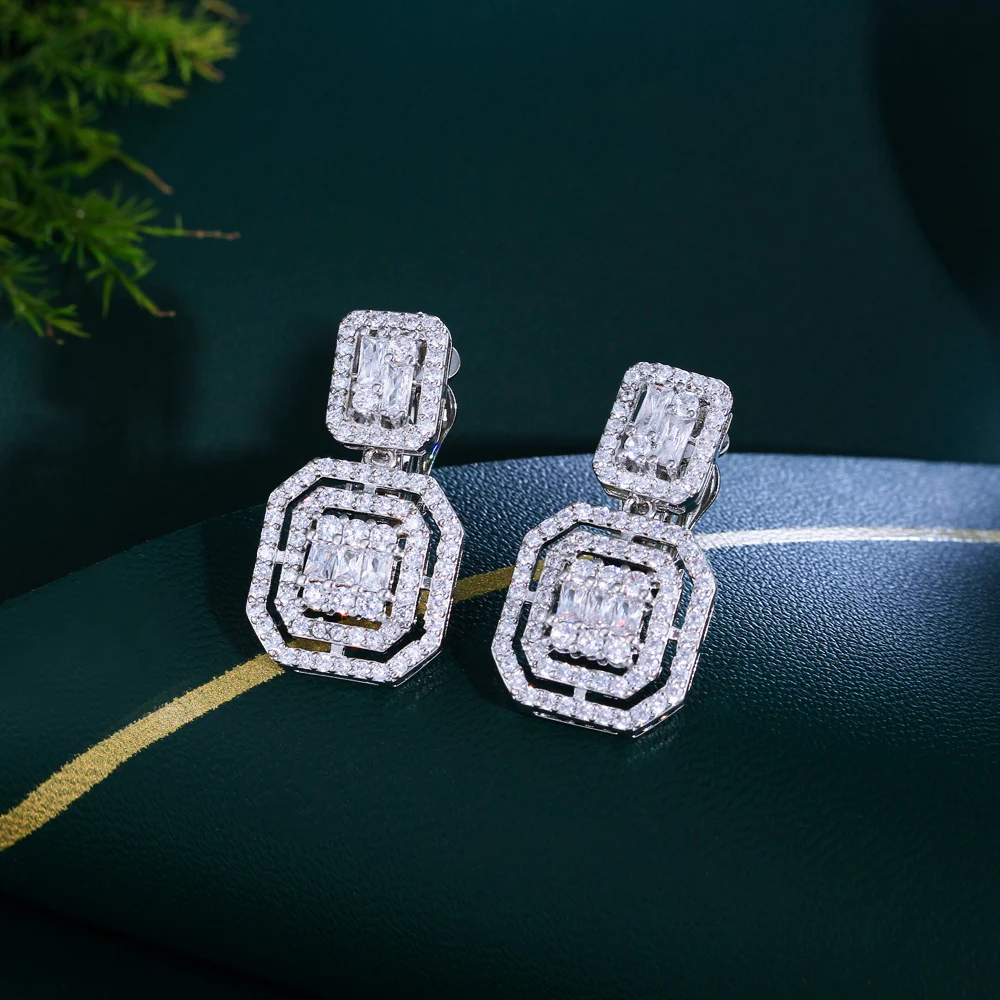 CWWZircons No Ear Hole Design Square Drop Dangle CZ Women Party Wedding Engagement Clip on Earrings Without Piercing CZ903 4