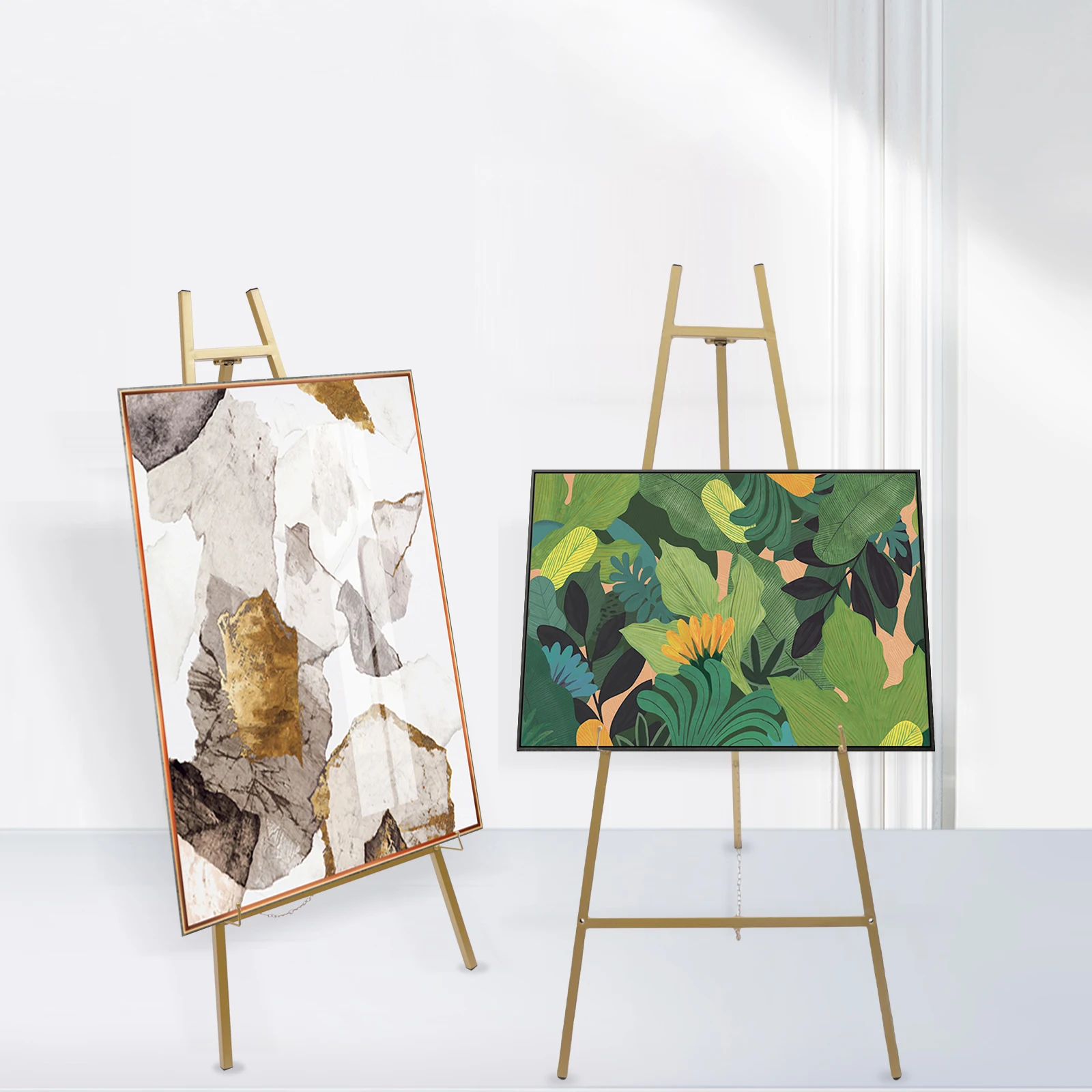 2Pack Floor Easel Foldable Display Stand Height Adjustable Gold Easel Stand for Weddings Shops Exhibitions H40.95inch