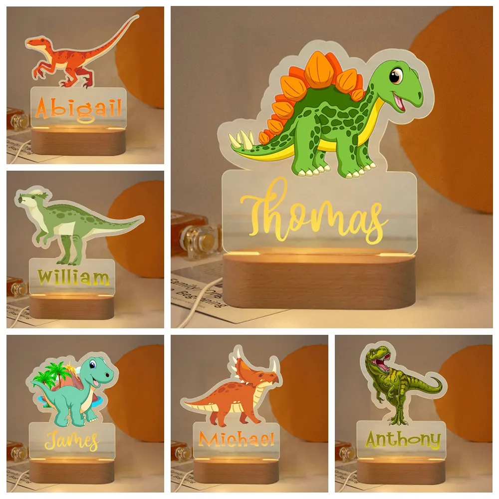 

Personalized 3D LED RGB Night Light Custom Baby Kids Name Cartoon Dinosaur/Truck Acrylic Lamp for Home Bedroom Table Decoration