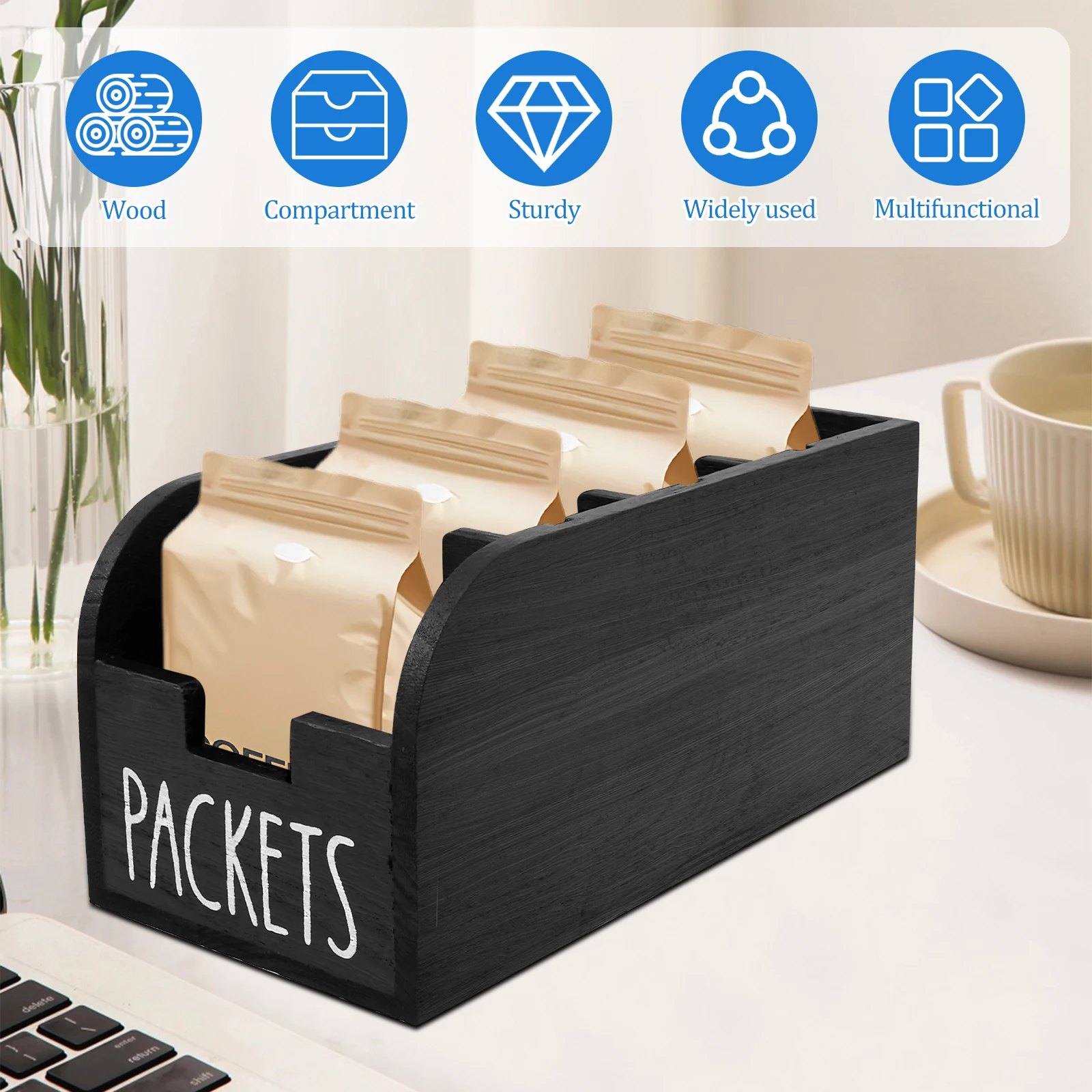 Wood Tea Bag Storage Box Versatile Sugar Packet Spice Pouches Divider Coffee Capsule Sorting Holder Tea Bag Organizer Home Decor 4