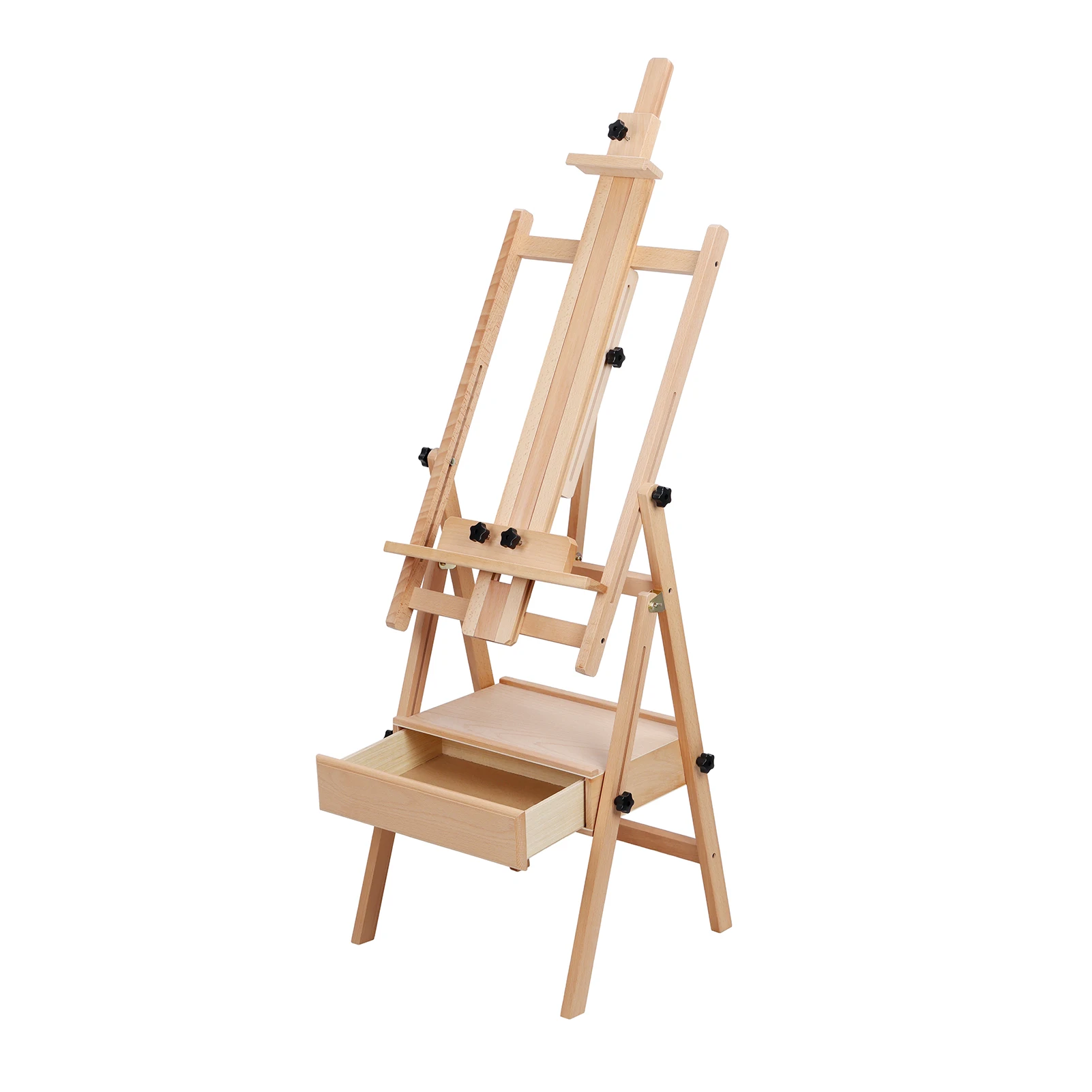 H Frame Easel, French Easel with Casters, Solid Beech Wood Easel, Painting Canvas Holder Stand, Tilts Flat Artist Height