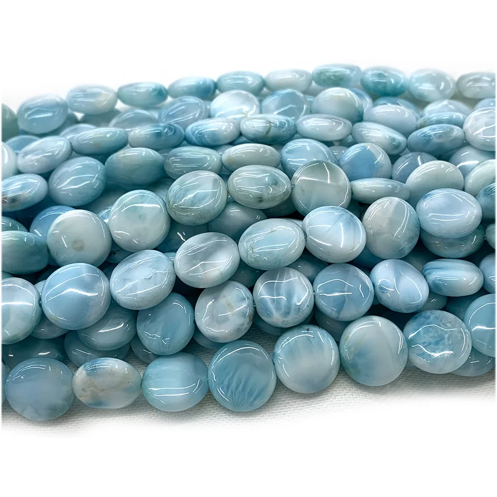 Veemake Natural Blue Larimar Flat Coin Disc Jewelry Making Loose Beads 08038 4