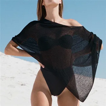 Women Asymmetrical Knit Poncho Knitted Wrap Shawl Sweater Knitted Crochet Spring Summer Cape Top Holiday Beach Cover Ups 1
