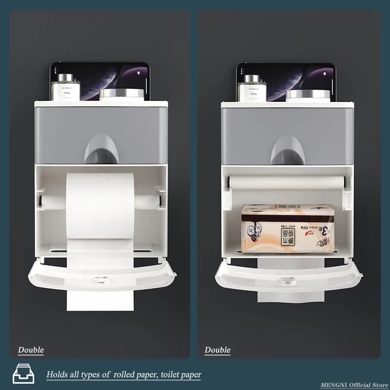MENGNI Toilet Paper Holder Waterproof Tissue Storage Box Wall Mount Roll Organizer Bathroom Accessories Set toilet paper holder,wet tissue storage box,tissue storage box,tissue box,tissue dispenser