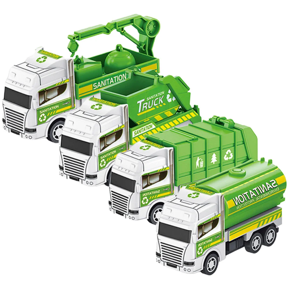 4pcs Garbage Truck Toy Children Trash Car Sanitation Model Trucks for Imaginative Play and Hand Eye Coordination Development 6