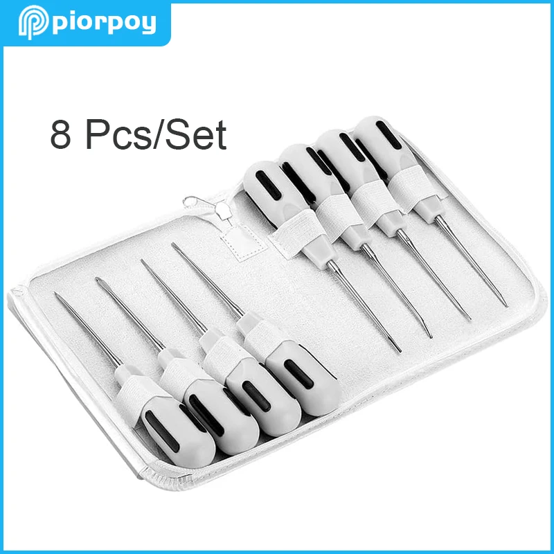 

PIORPOY 8 Pcs Dental Luxating Lift Elevator Curved Root Elevator Stainless Steel Screwdriver Dentistry Dentist Instrument Tool