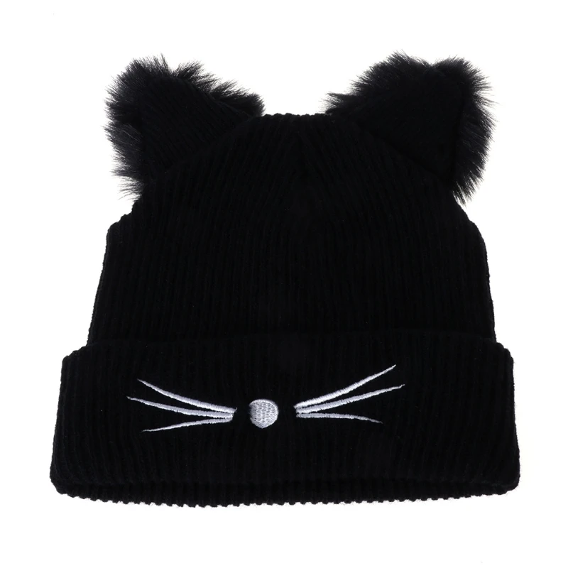 

Вязаная шапка для кошачьих ушей с меховой отделкой Крутые аксессуары в стиле панк для девочек Теплая зимняя шапка
