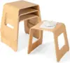 Stackable Bamboo Stools Set of 4, Leisure Seat Stools with Anti-Slip Foot Pads, Heavy Duty Home Shoe Changing Stool 2