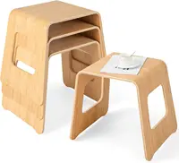 Stackable Bamboo Stools Set of 4, Leisure Seat Stools with Anti-Slip Foot Pads, Heavy Duty Home Shoe Changing Stool 2