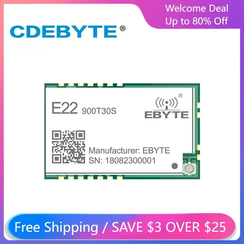 LoRa 868/915MHz Wireless Module 30dBm CDEBYTE E22-900T30S-V2.0 SMD UART Wireless Transmitter and Receiver Long Range RF Module