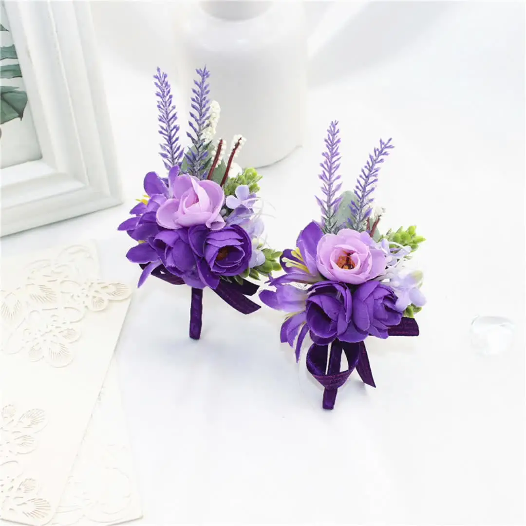 YO CHO Wedding Corsages flower Groom Boutonniere Purple Silk Rose Man  Brooches Wedding Bridesmaids Bracelet Wrist Corsage Flower - AliExpress, image size:1080x1080